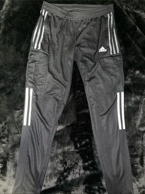 adidas Black Jogger Cargo Pants with White Three-Stripes